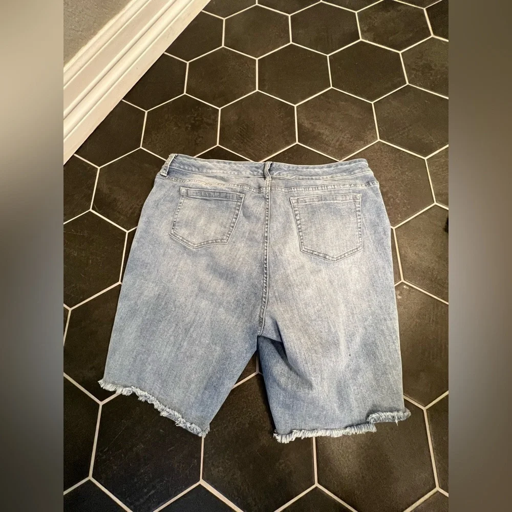 Light Wash Distressed Bermuda Shorts
